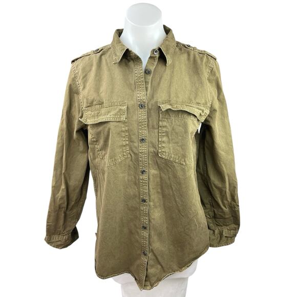 Banana Republic Olive Green Soft Wash Pocket Denim Jean Button Down Shirt Top S - Picture 1 of 5